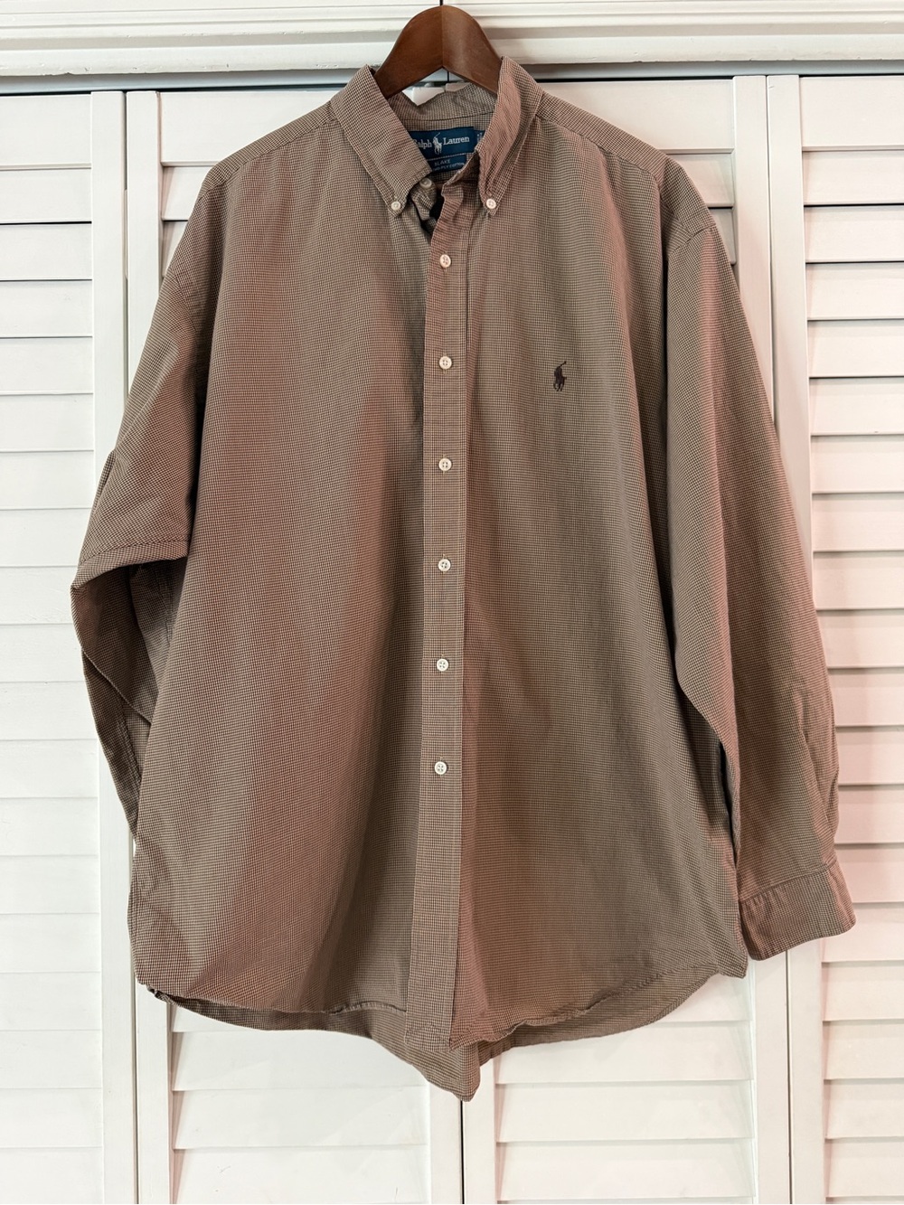 Vintage Polo Ralph Lauren Blake Shirt Brown Tan Micro Check Cotton - Size XL
